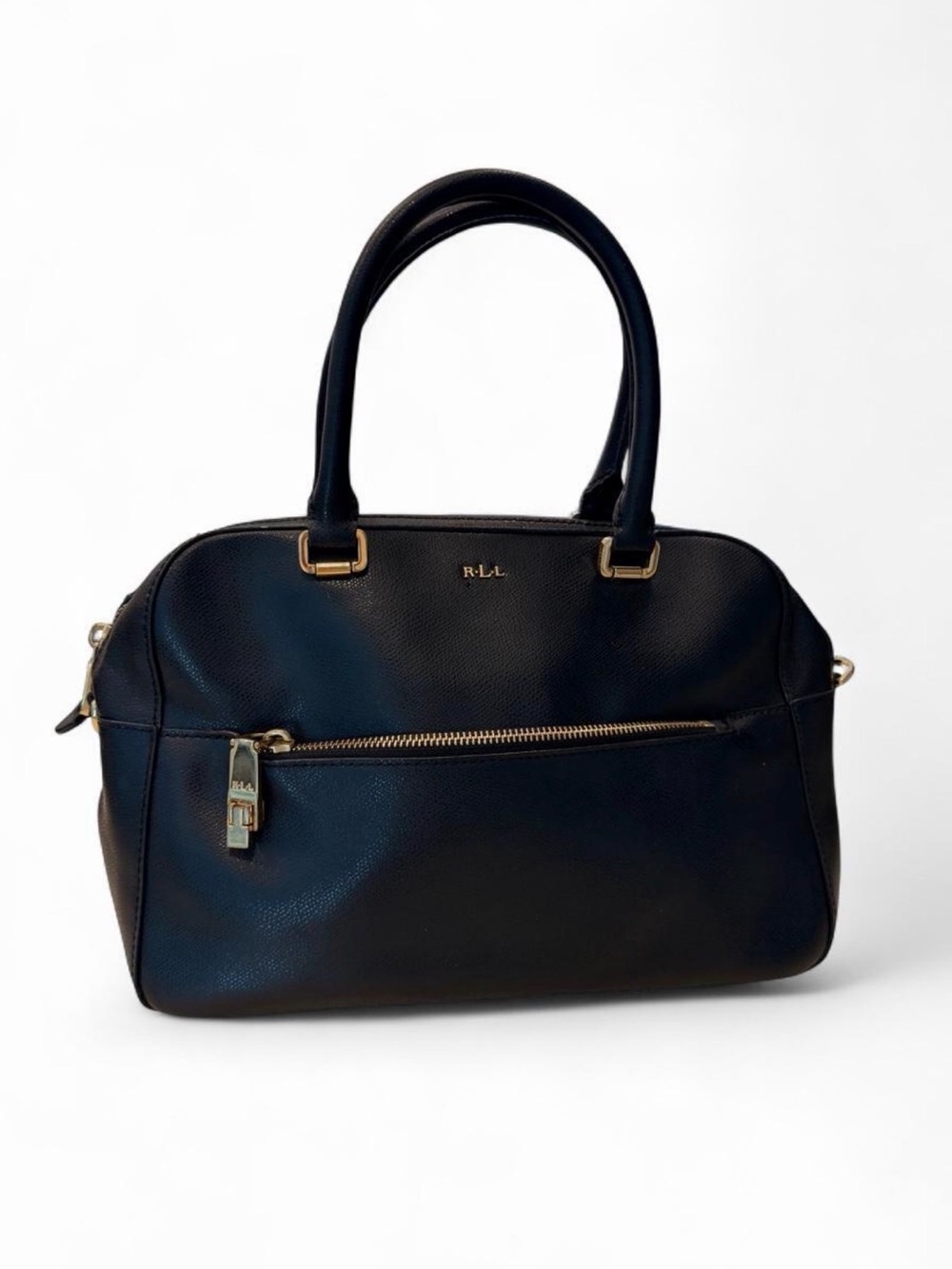Lauren Ralph Lauren Black Leather Shoulder Satchel with Gold Hardware